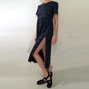 cotton striped side slit babydoll midi dress